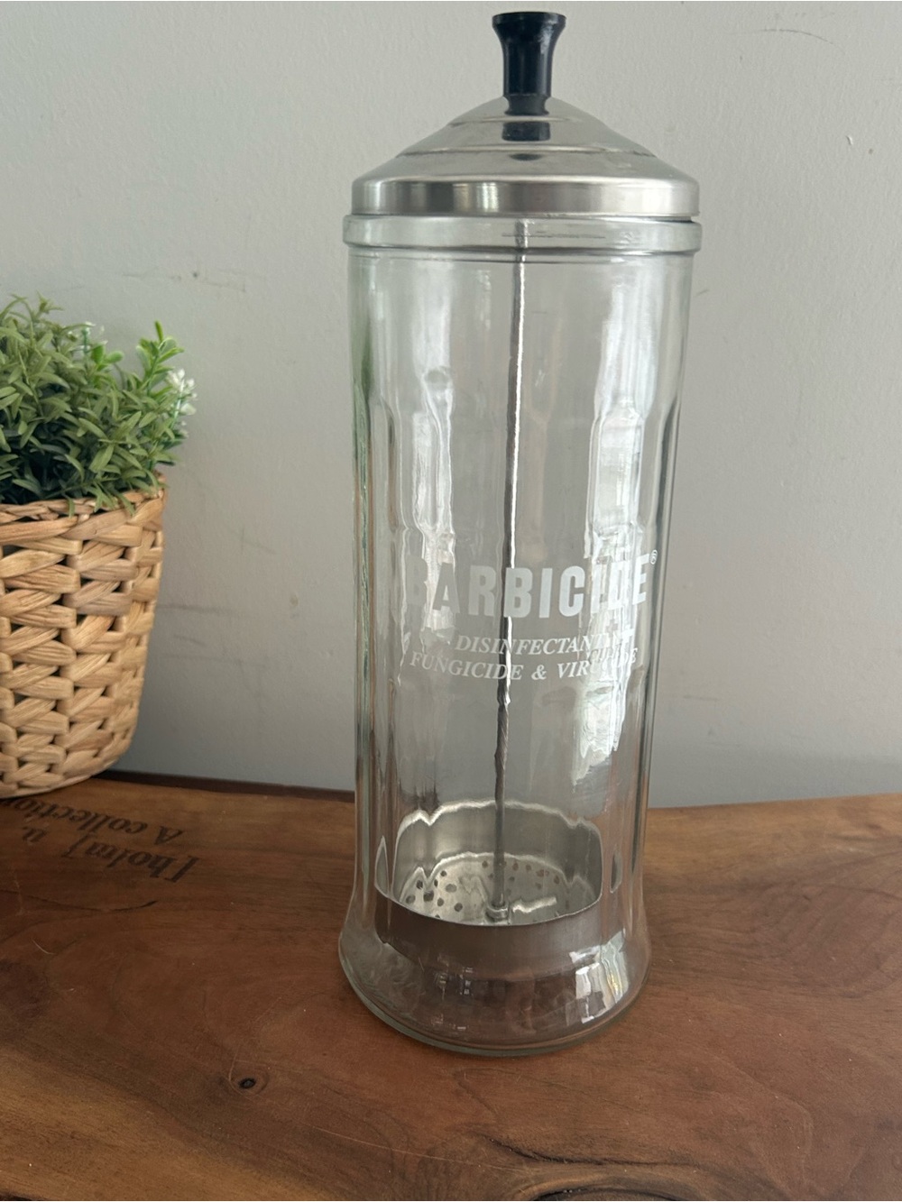 Glass Disinfectant Hair Salon Barbicide Tall Bottle with Silver Lid barber